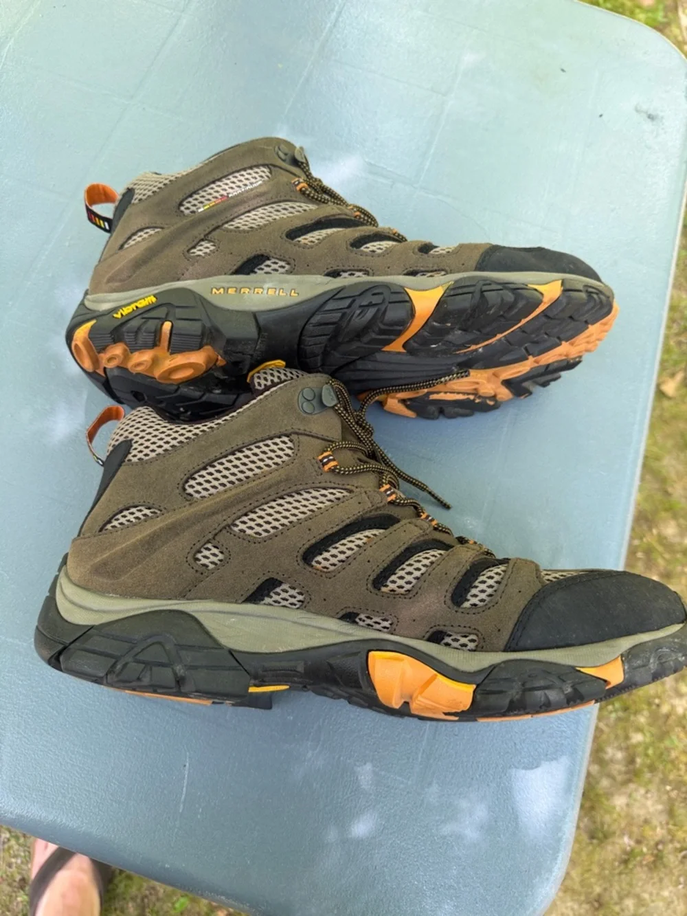 Merrell Brown and Gray Hiking Boots with Orange Highlights